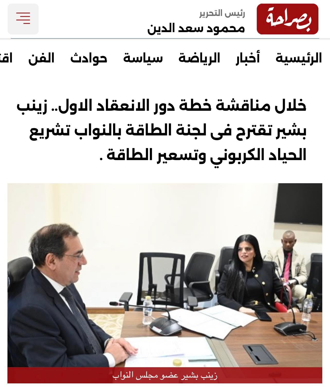 مقترحات الطاقة النظيفة والحياد الكربوني أمام لجنة الطاقة والبيئة